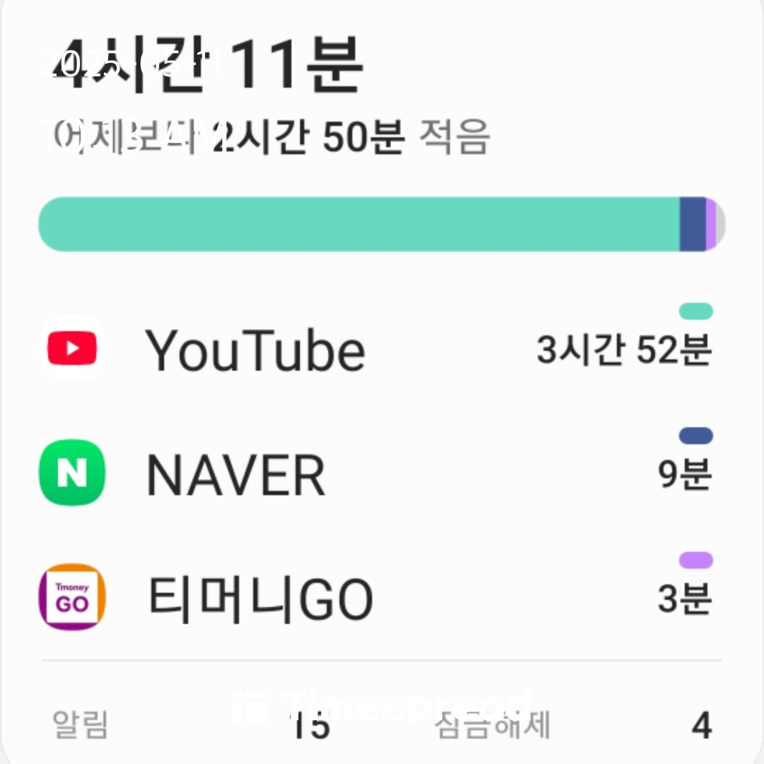 휴대폰 5시간이하 쓰기 